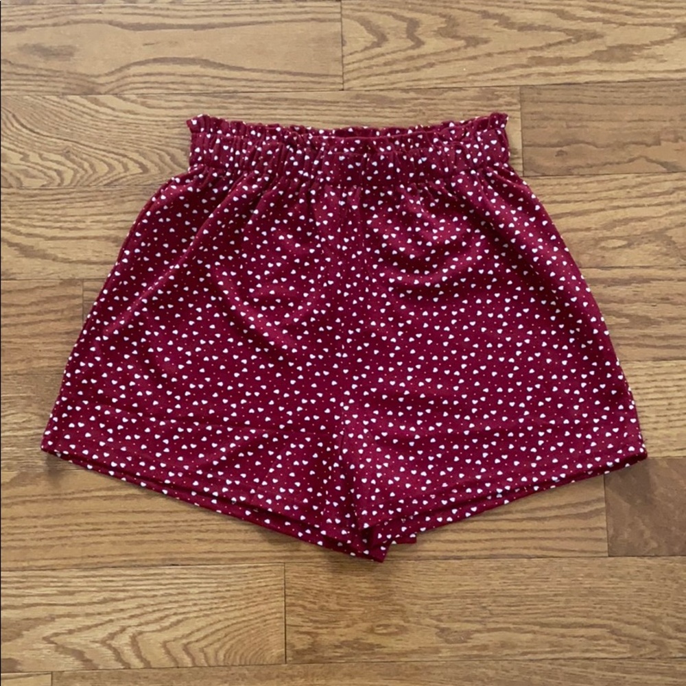 Paperbag Waist Confetti Heart Print Shorts